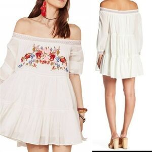 NWOT Free People Embroidered Sunbeams Mini Dress White Bohemian S